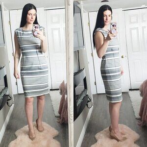 Calvin Klein * Grey White Stripe Shift Dress  NEW
